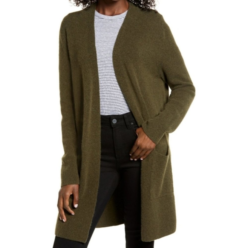 Madewell Olive Green Open-Front Long Cardigan